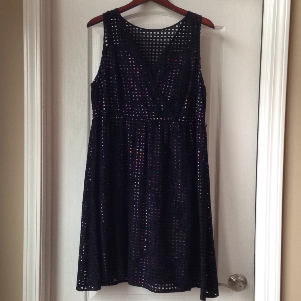 Lane Bryant Black Eyelet Dress w/Floral Underlay